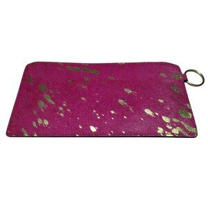 Pink Thin Pouch Wallet Clutch Keyring Zip Closure Colorful Money Travel